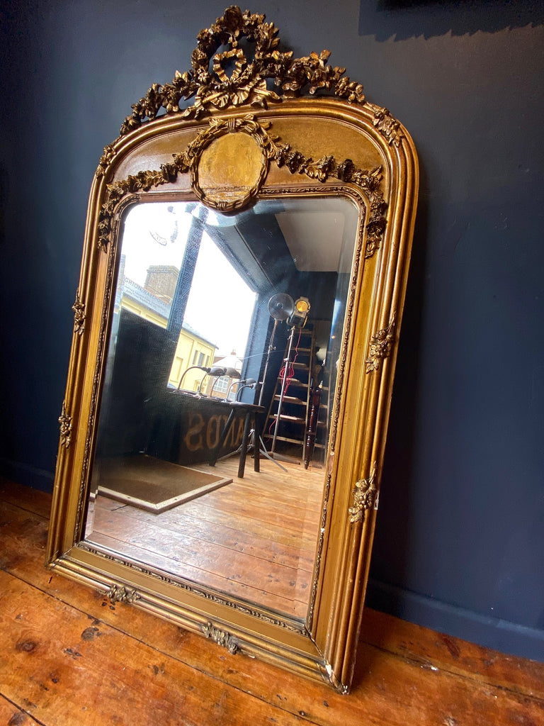 large antique french gilt & gesso statement wall/floor mirror circa 1880
