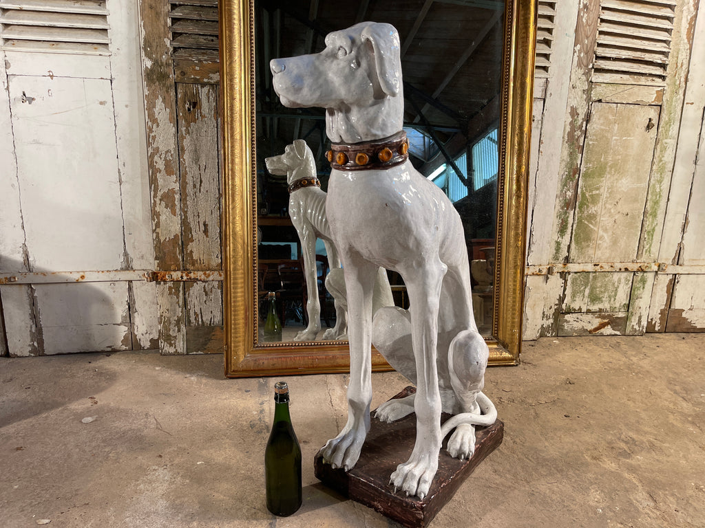 antique midcentury italian majolica ceramic glazed hound dog