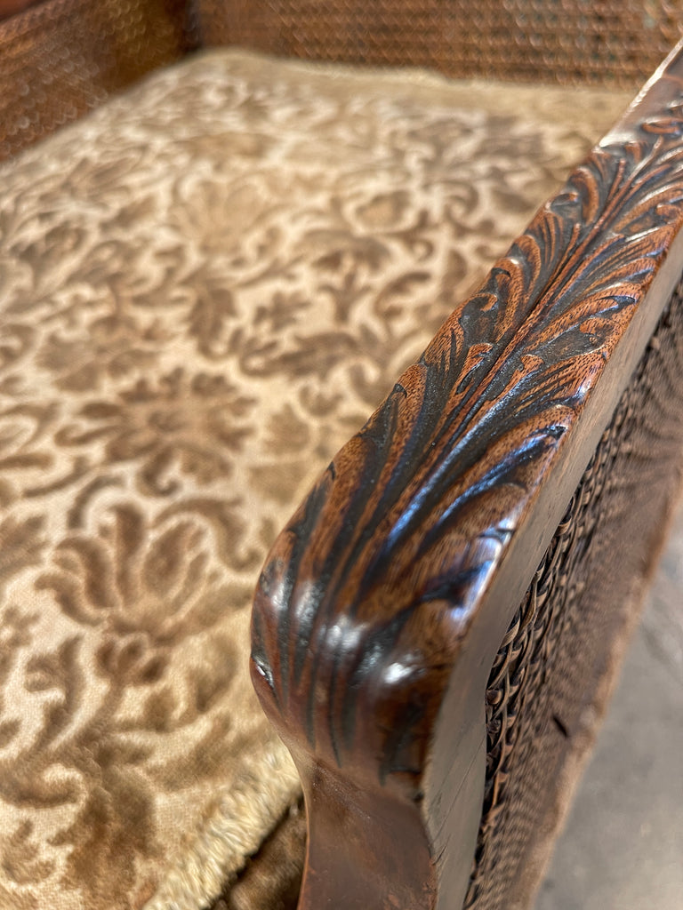 antique cane carved chippendale bergere armchair circa 1870
