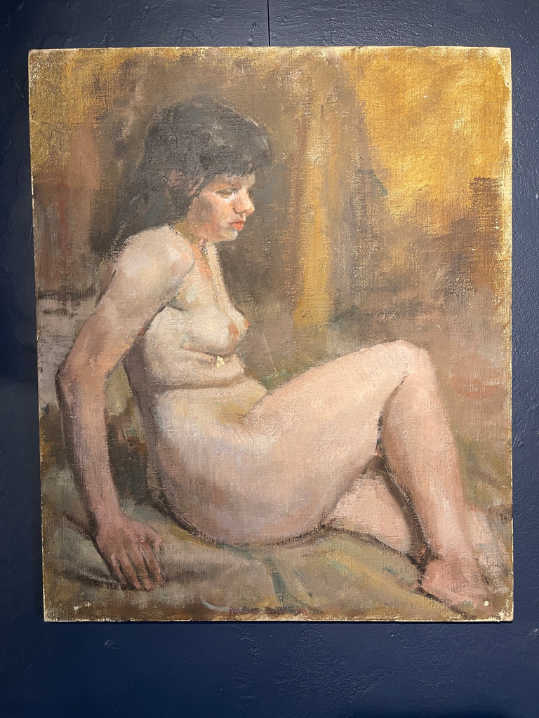 beautiful oil painting seated nude by renowned painter roland batchelor royal academy (1889 -1990)