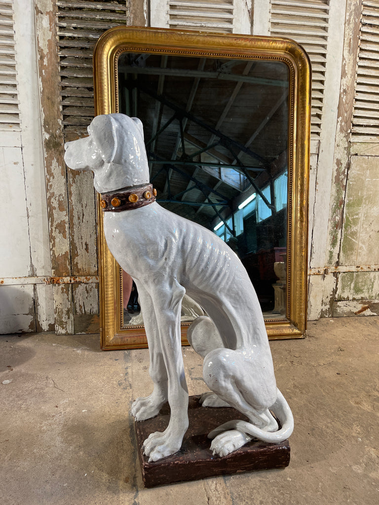 antique midcentury italian majolica ceramic glazed hound dog