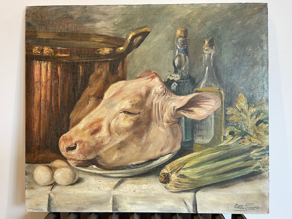 antique oil painting picture by renowned artist tilla simons 1888-1969 featured at the national federation of artists and sculptors of belgium exhibition 1938