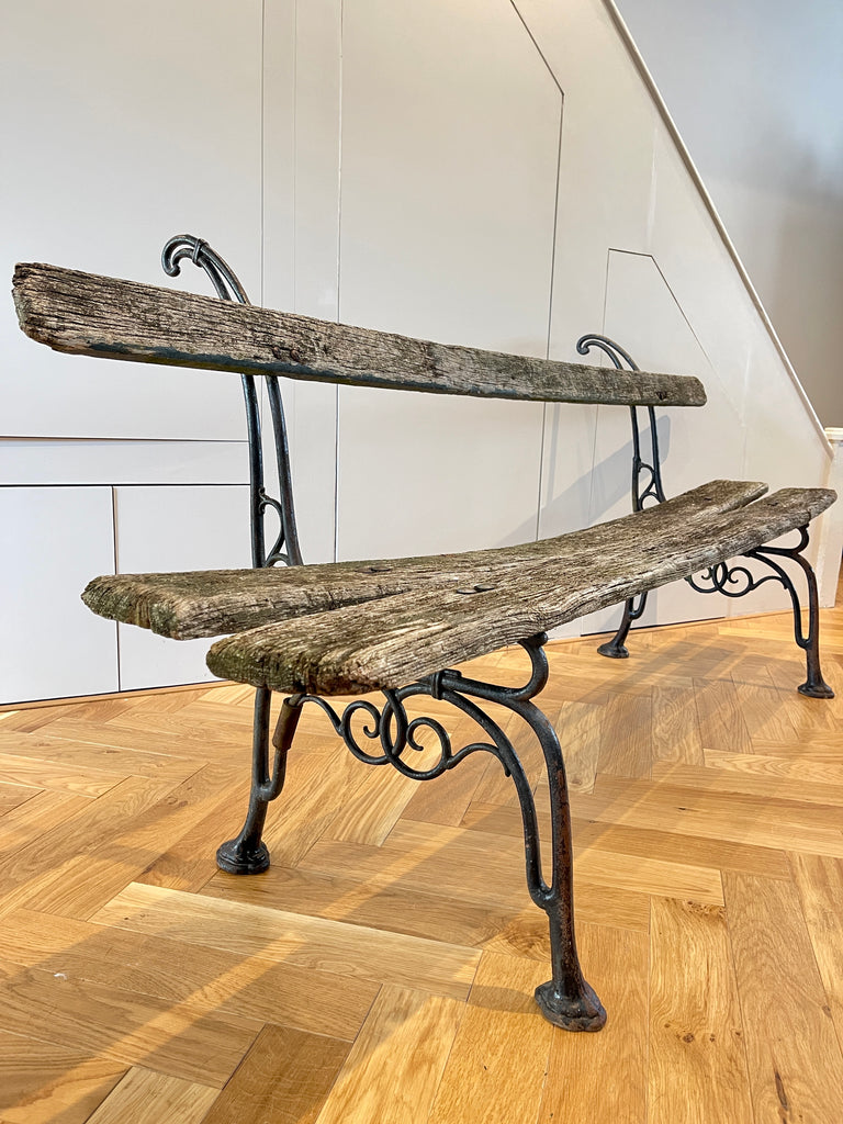 antique french arras style cast iron oak vineyard garden bench seat