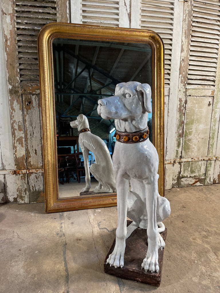antique midcentury italian majolica ceramic glazed hound dog
