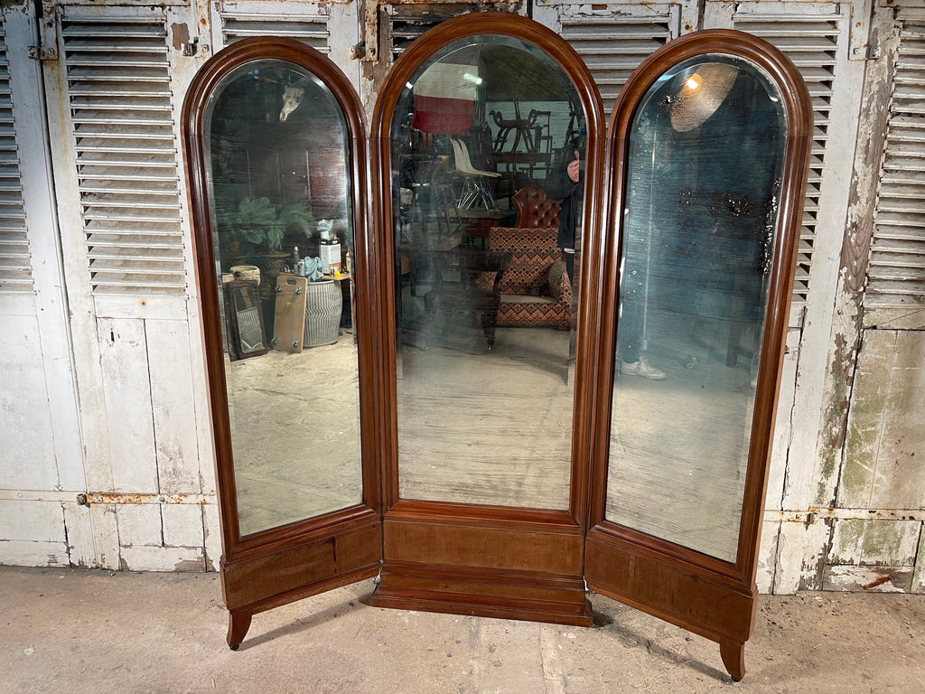antique german triptych tailors mirror original mercury plate