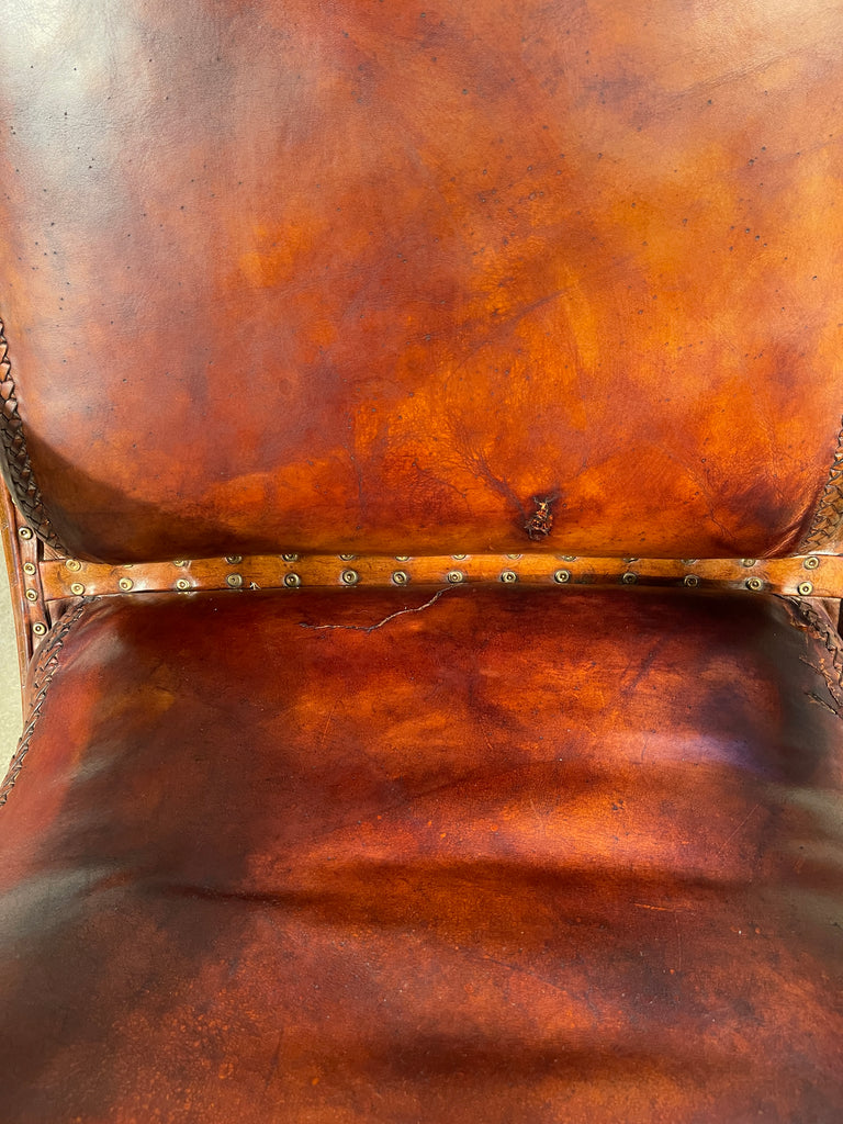 antique colonial teak & leather plantation chair circa 1890
