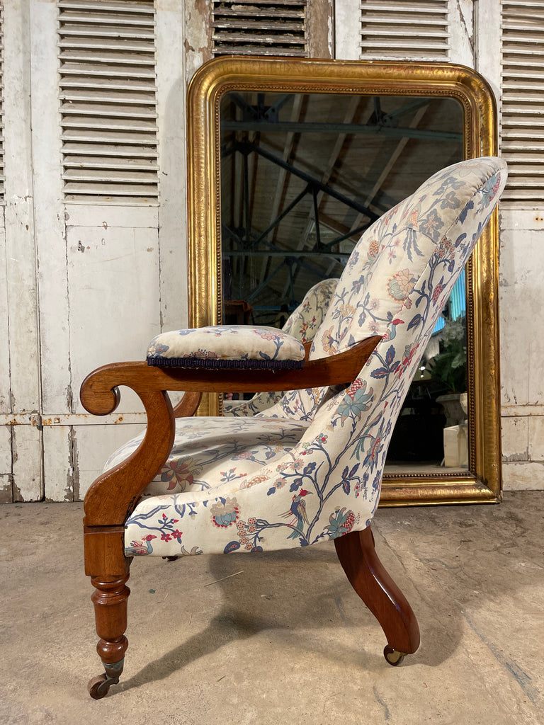 antique country house mahogany armchair with vintage zoffany fabric circa 1840