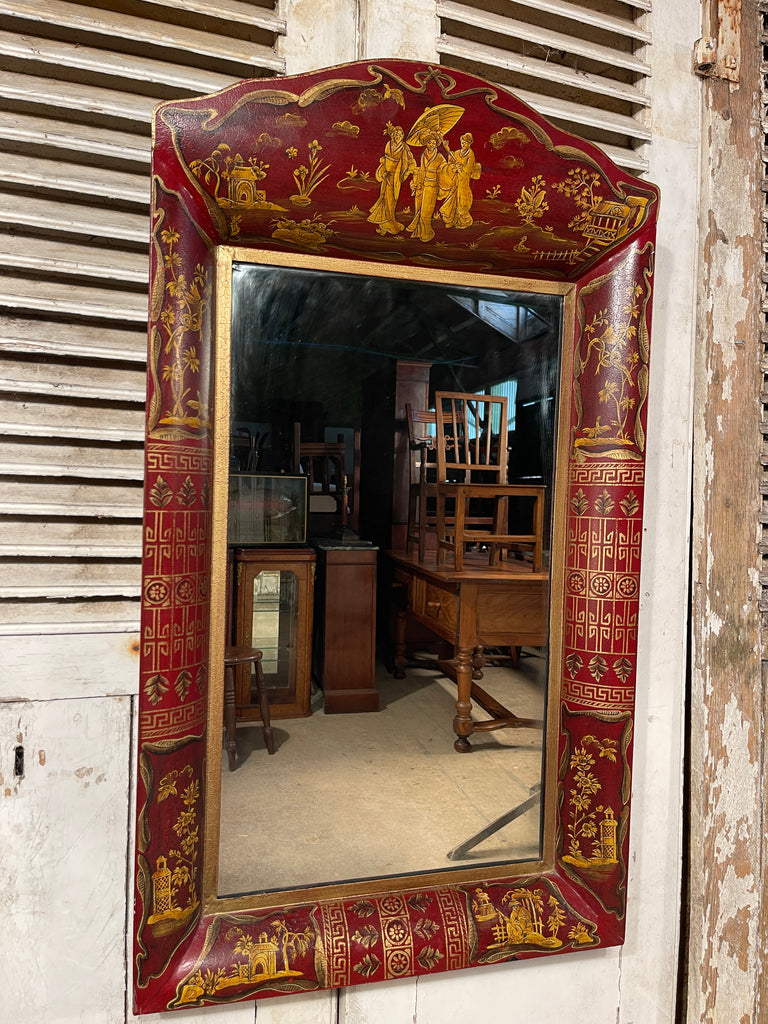 beautiful gilt painted red lacquered chinoiserie toleware georgian pier mirror fabulous patination /oxidation to paintwork