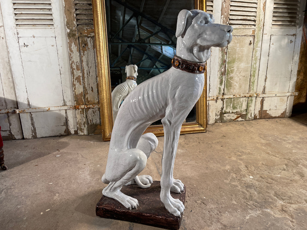 antique midcentury italian majolica ceramic glazed hound dog