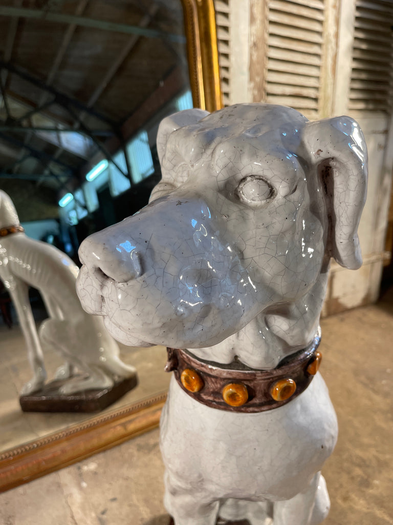 antique midcentury italian majolica ceramic glazed hound dog