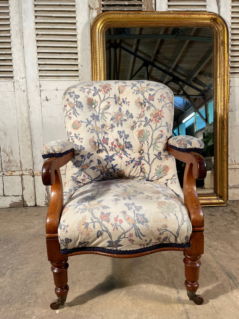 antique country house mahogany armchair with vintage zoffany fabric circa 1840