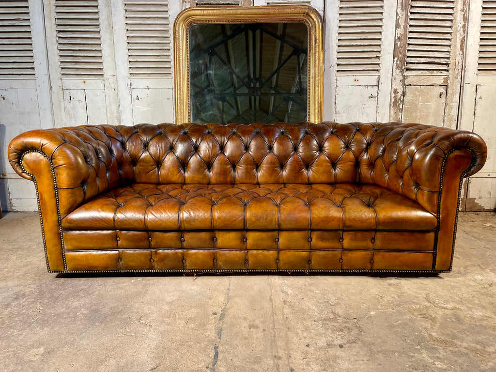 exceptional antique english victorian horse hair & sprung coil leather chesterfield sofa circa 1900