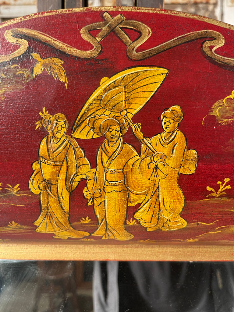 beautiful gilt painted red lacquered chinoiserie toleware georgian pier mirror fabulous patination /oxidation to paintwork