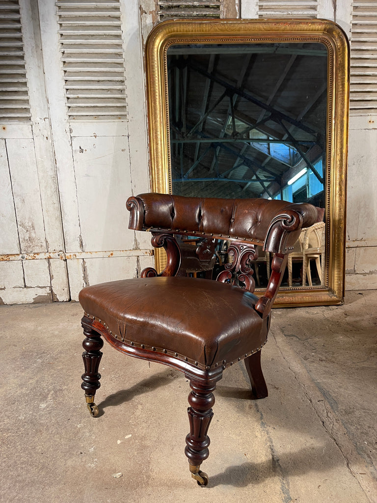 antique english leather country house  club elbow desk chair