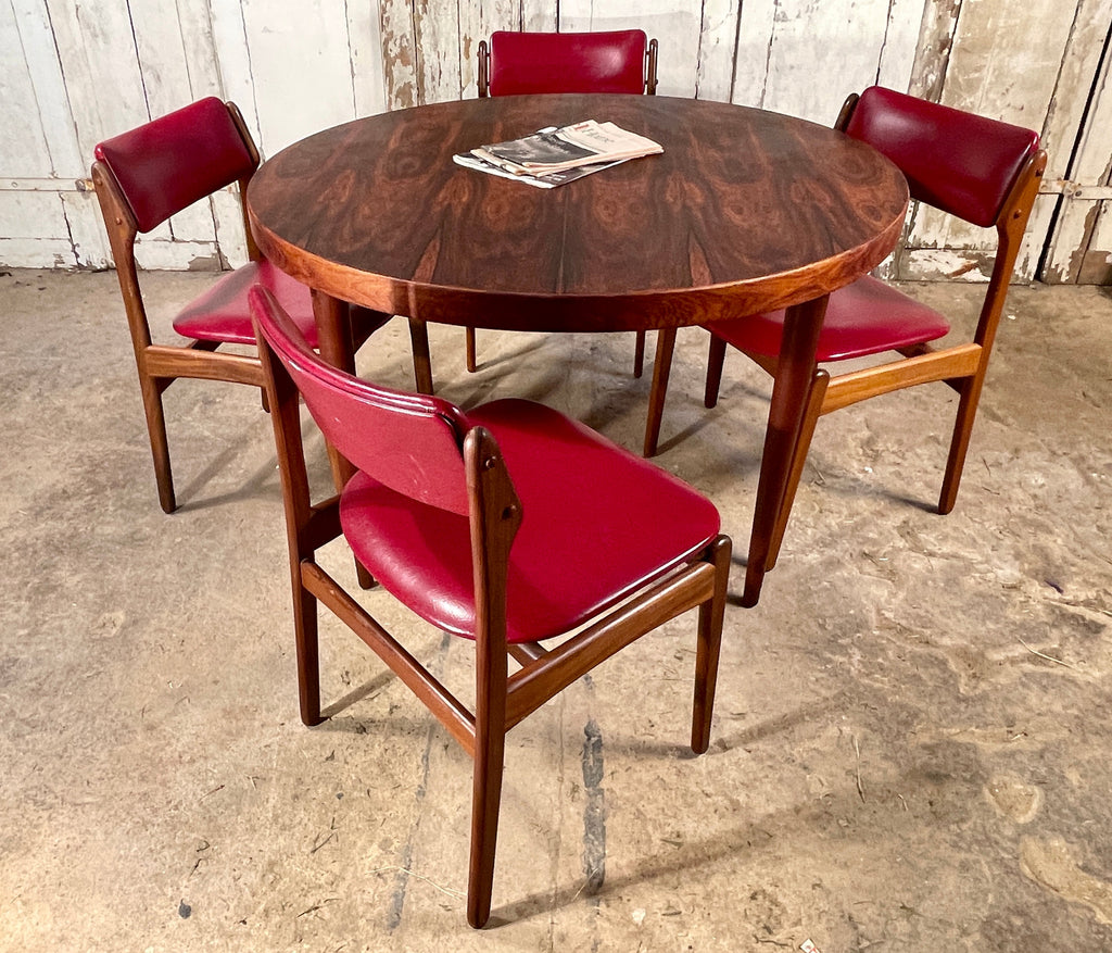 rare set of original midcentury erik buch model 49 chairs with matching circular rosewood dining table circa 1949