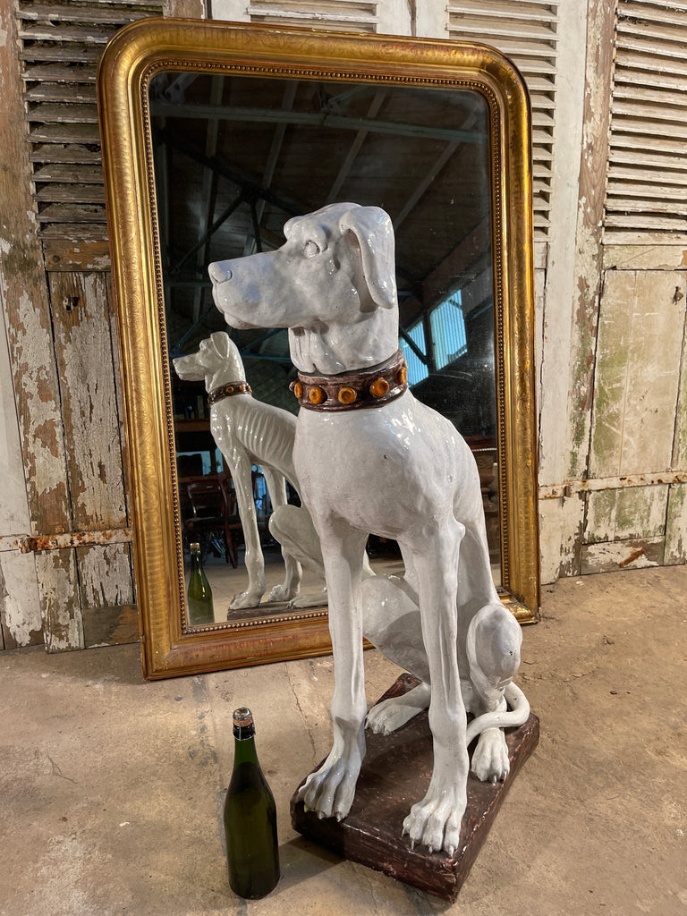 antique midcentury italian majolica ceramic glazed hound dog