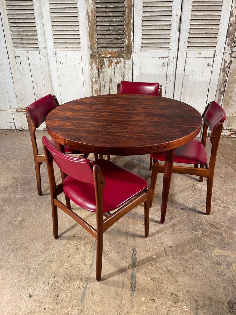 rare set of original midcentury erik buch model 49 chairs with matching circular rosewood dining table circa 1949