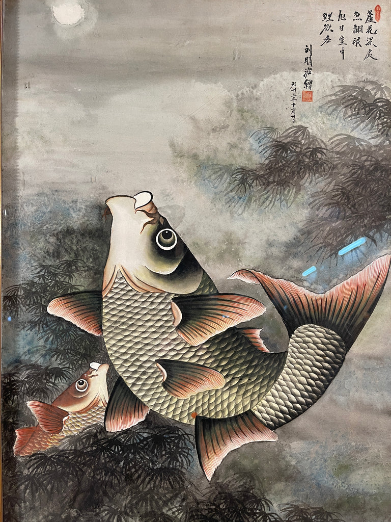 rare antique japanese watercolour signed & dated by liu qingbo dated 1943