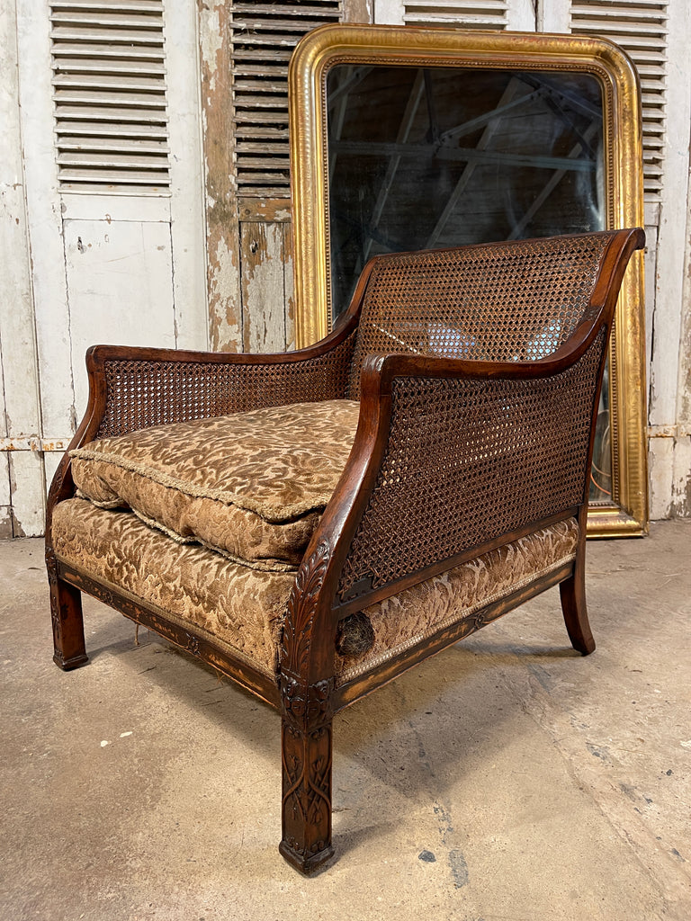 antique cane carved chippendale bergere armchair circa 1870