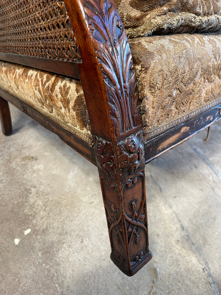 antique cane carved chippendale bergere armchair circa 1870