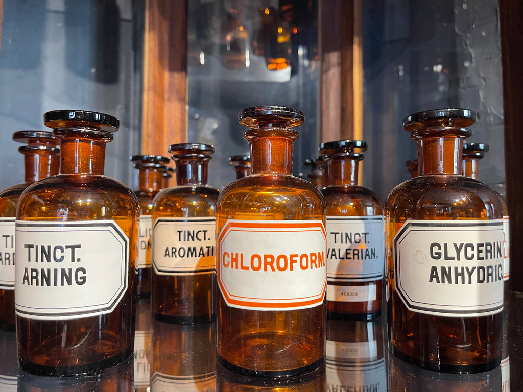 vintage chemists apothecary glass bottles