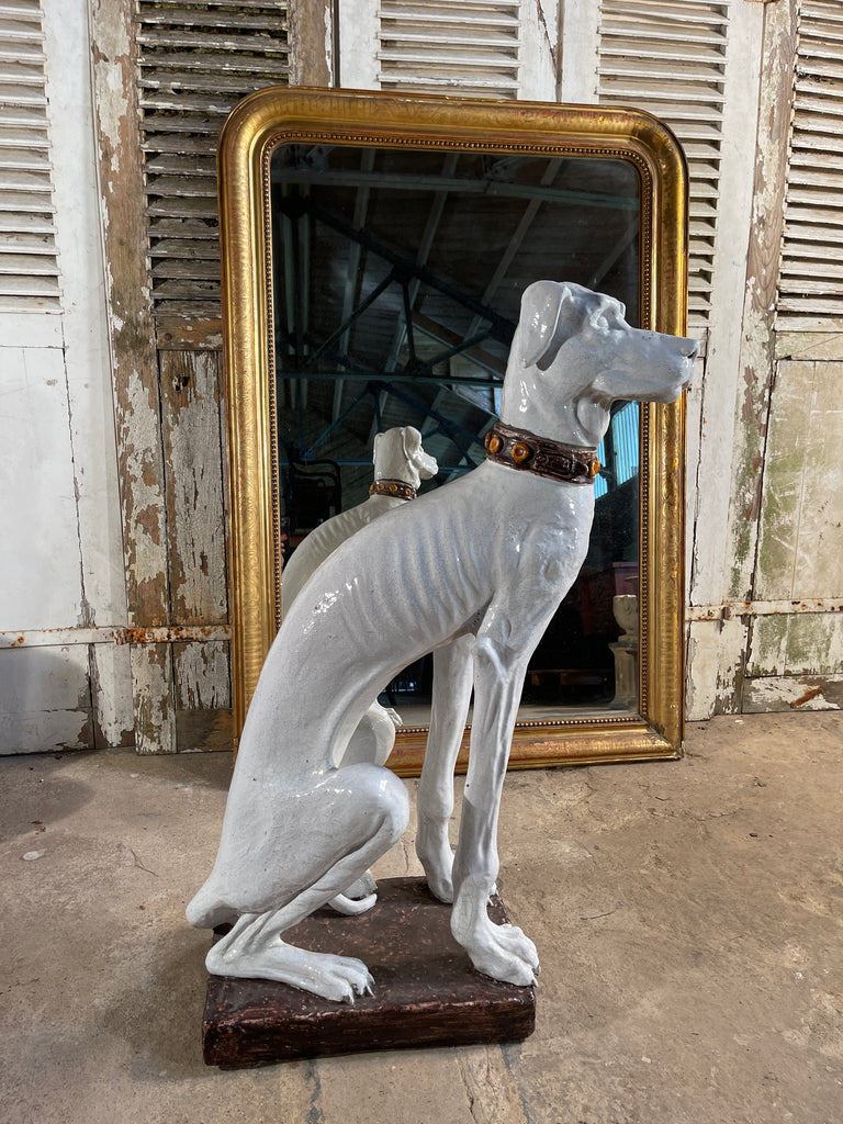 antique midcentury italian majolica ceramic glazed hound dog
