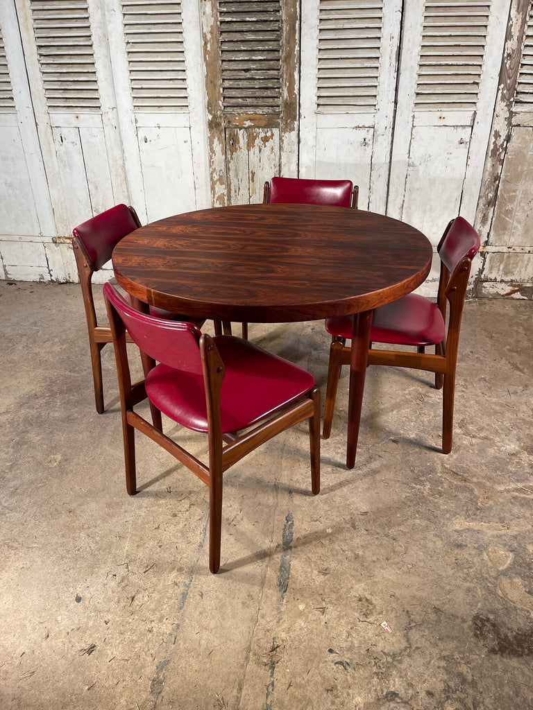 rare set of original midcentury erik buch model 49 chairs with matching circular rosewood dining table circa 1949