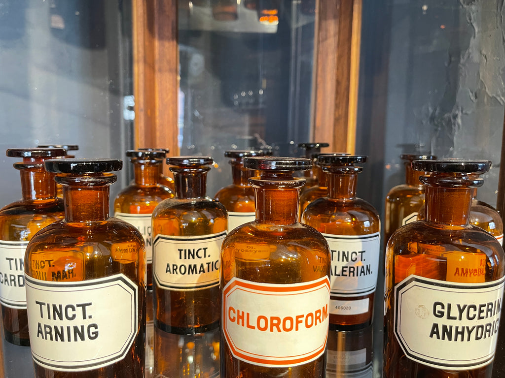 vintage chemists apothecary glass bottles