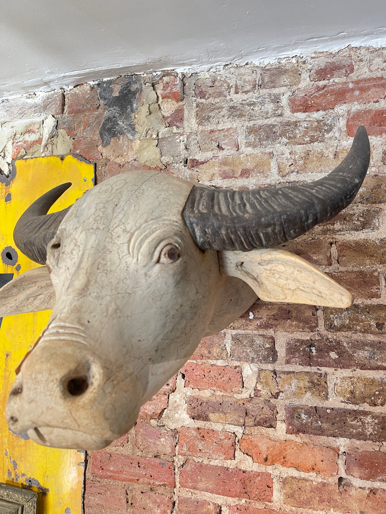 antique indian american carved buffalo head