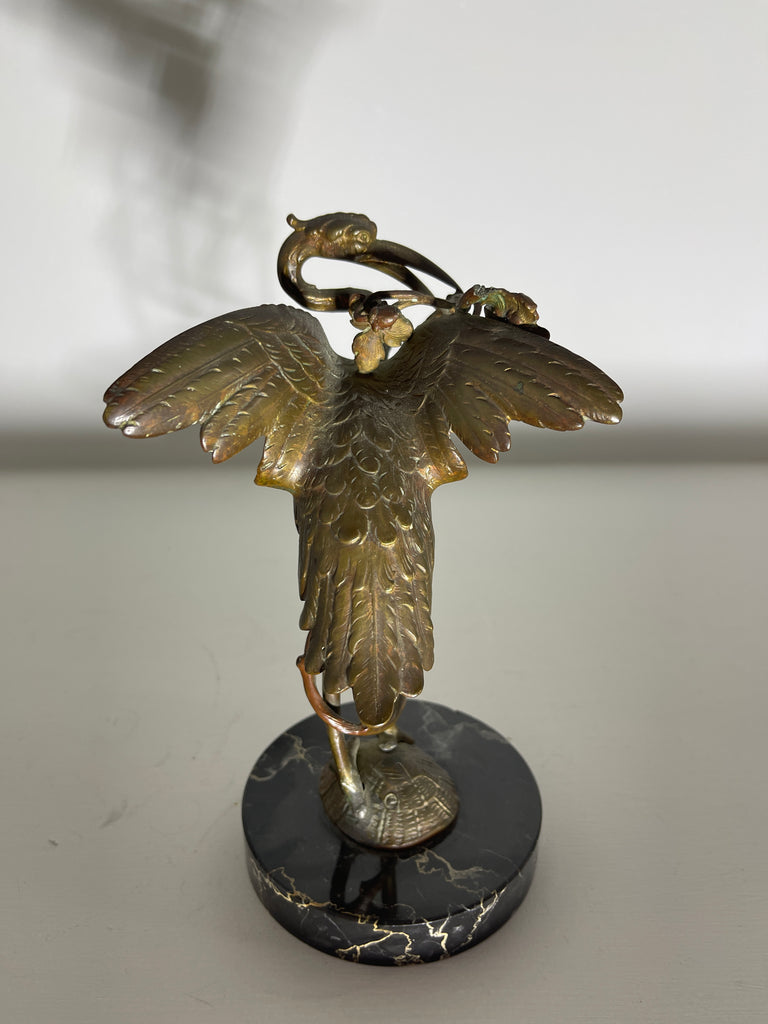 exceptional antique gilt bronze bronze sculpture of a crane sat atop a turtle on marble plinth circa 1890