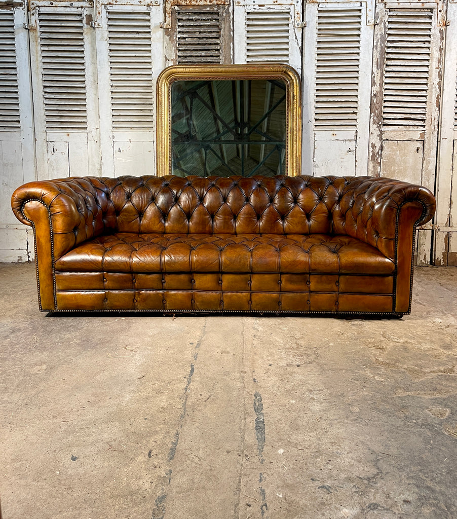 exceptional antique english victorian horse hair & sprung coil leather chesterfield sofa circa 1900