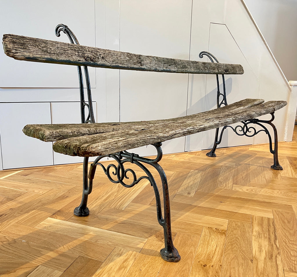 antique french arras style cast iron oak vineyard garden bench seat
