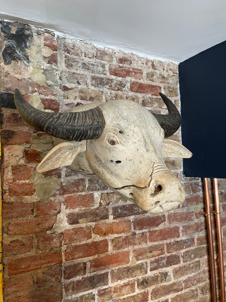 antique indian american carved buffalo head