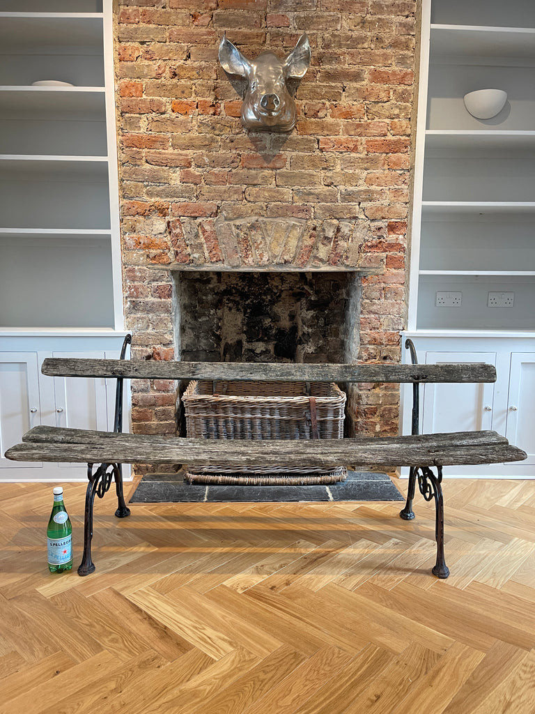 antique french arras style cast iron oak vineyard garden bench seat