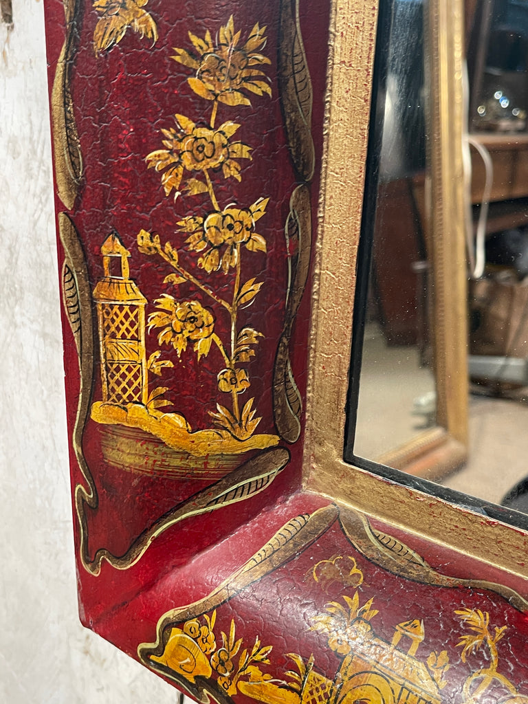 beautiful gilt painted red lacquered chinoiserie toleware georgian pier mirror fabulous patination /oxidation to paintwork