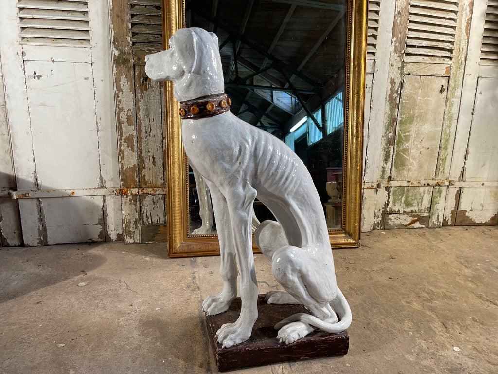 antique midcentury italian majolica ceramic glazed hound dog