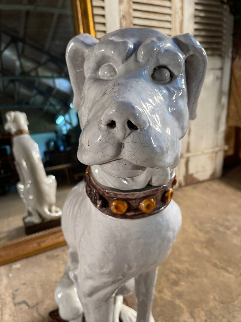 antique midcentury italian majolica ceramic glazed hound dog