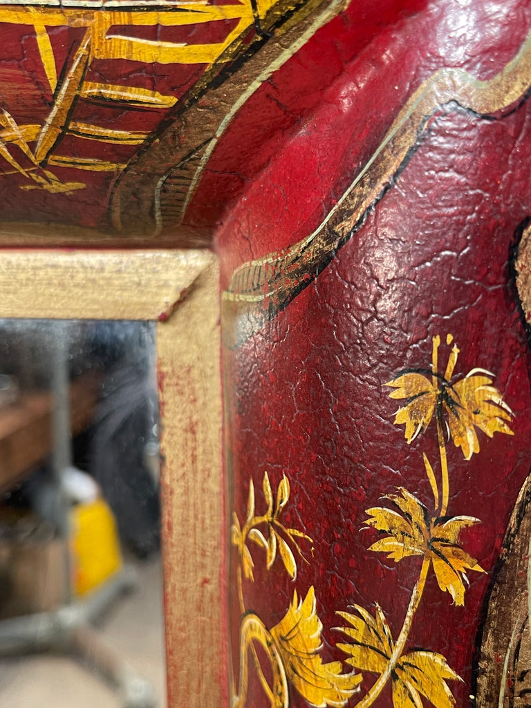 beautiful gilt painted red lacquered chinoiserie toleware georgian pier mirror fabulous patination /oxidation to paintwork