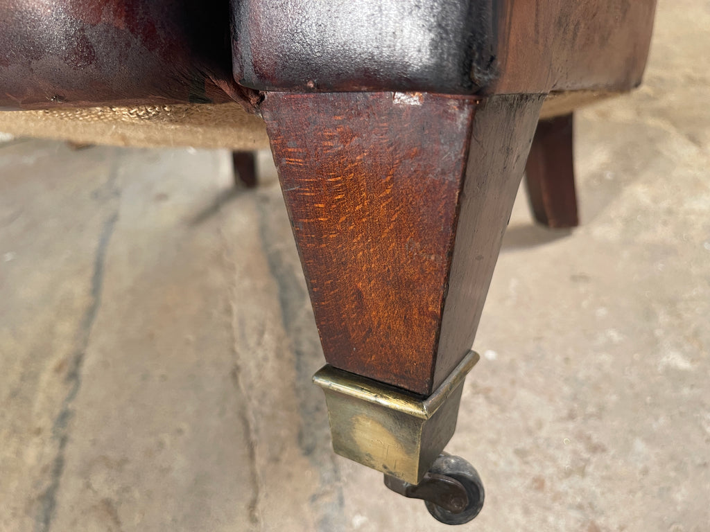 antique english leather chesterfield club armchair