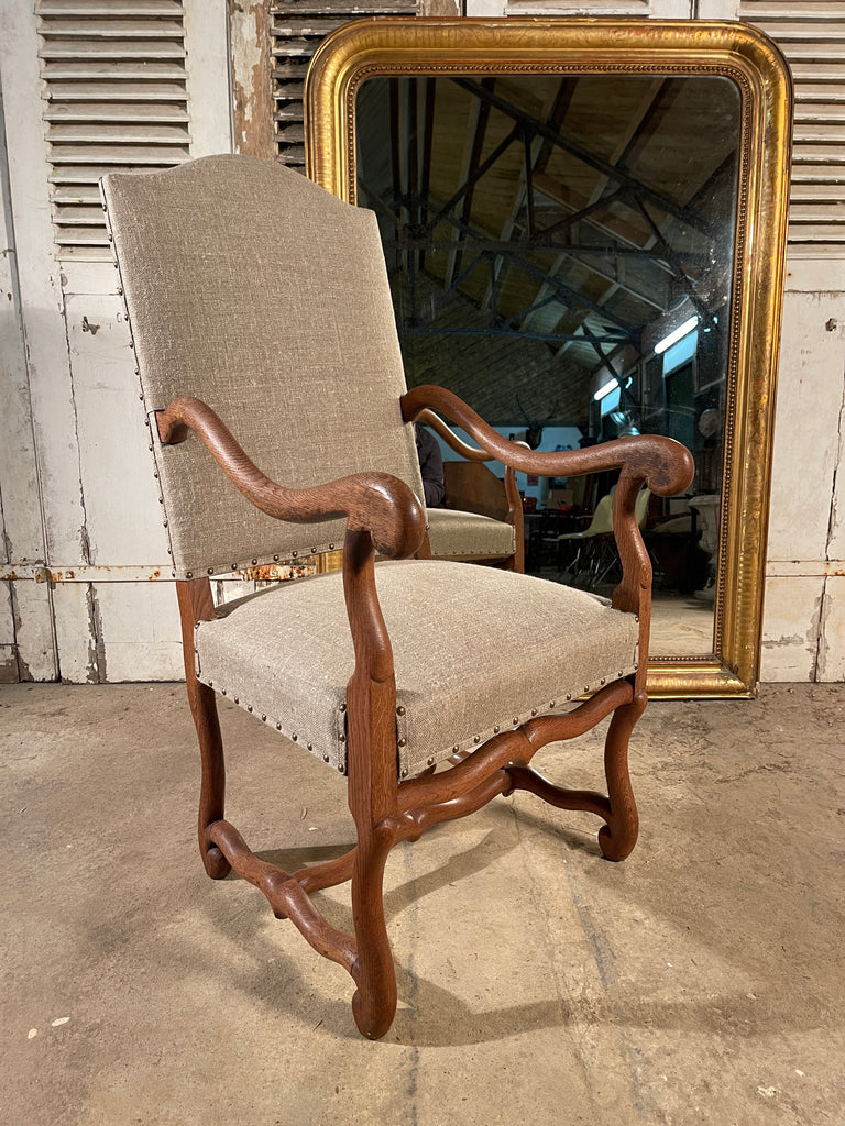 antique french bleached oak os de mouton armchair