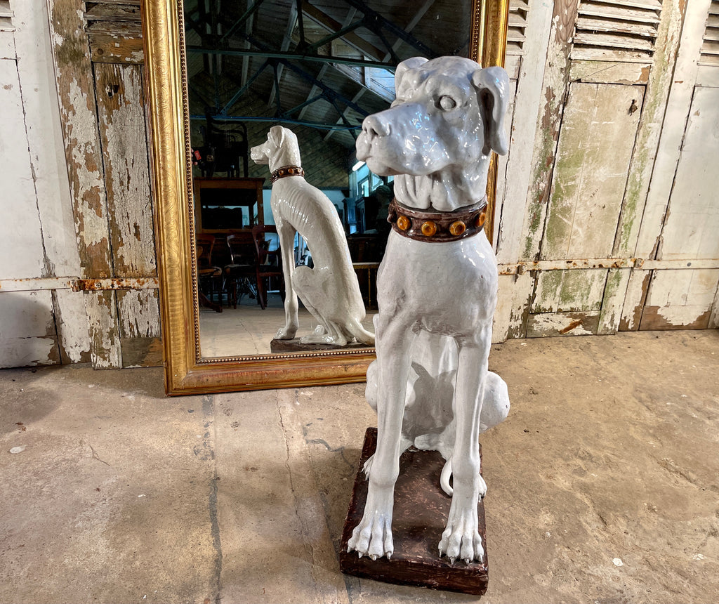 antique midcentury italian majolica ceramic glazed hound dog
