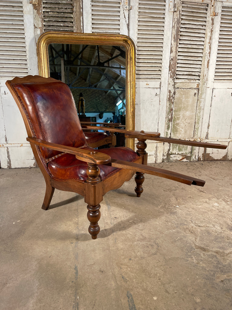 antique colonial teak & leather plantation chair circa 1890