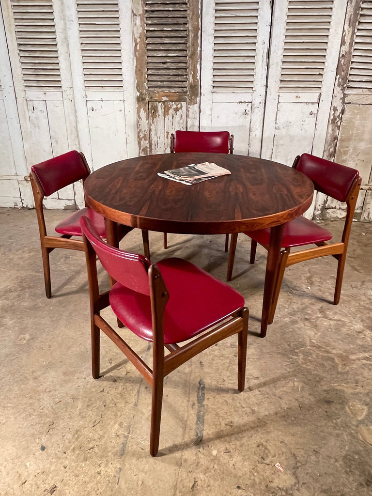 rare set of original midcentury erik buch model 49 chairs with matching circular rosewood dining table circa 1949