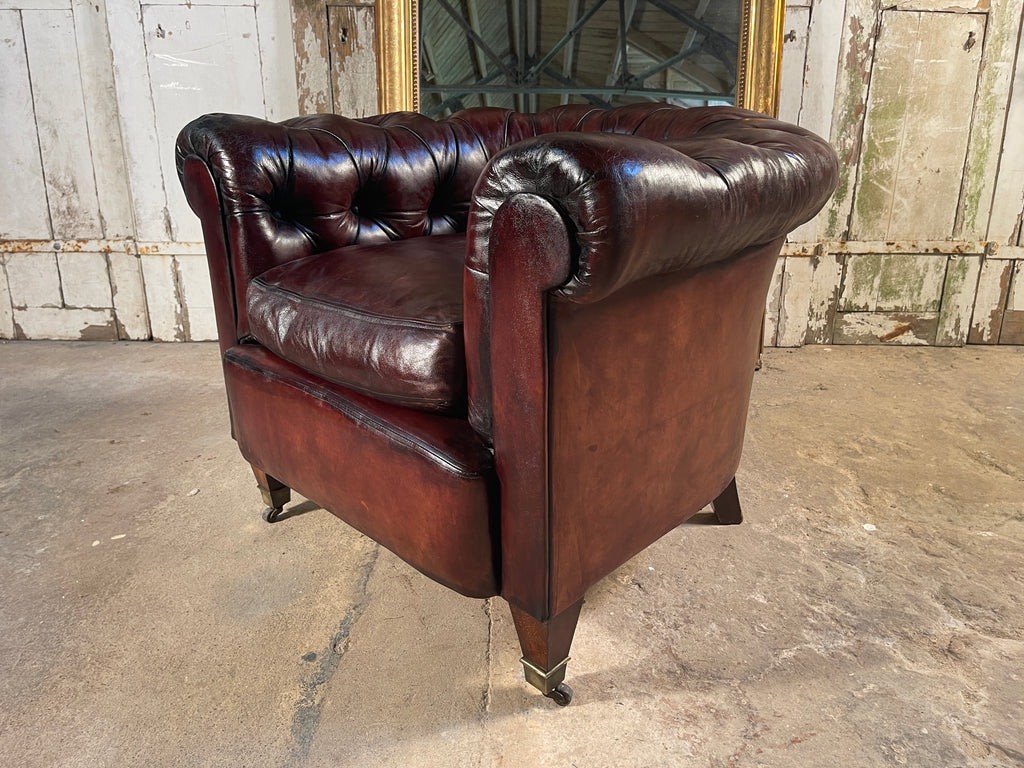 antique english leather chesterfield club armchair