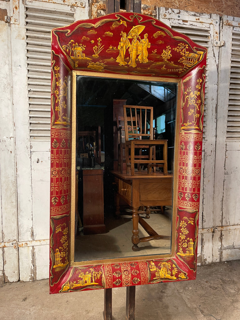beautiful gilt painted red lacquered chinoiserie toleware georgian pier mirror fabulous patination /oxidation to paintwork