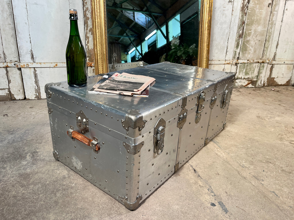antique flight steamer chest trunk coffee table circa 1940