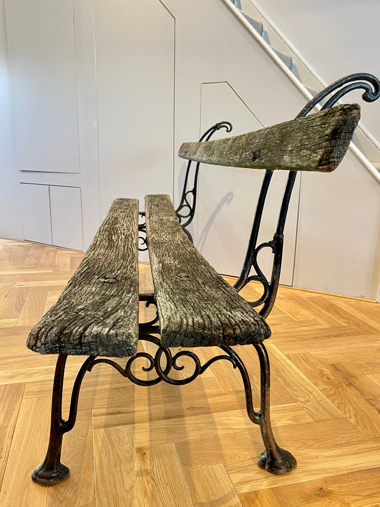 antique french arras style cast iron oak vineyard garden bench seat