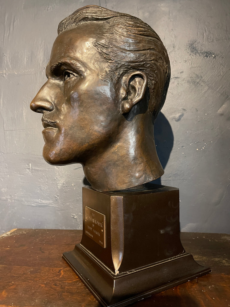 antique bronze head of footballer the withyshaw wonder