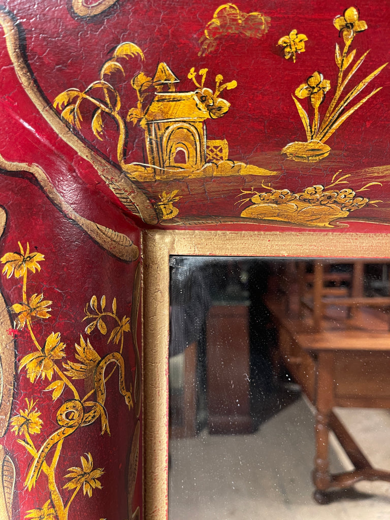 beautiful gilt painted red lacquered chinoiserie toleware georgian pier mirror fabulous patination /oxidation to paintwork