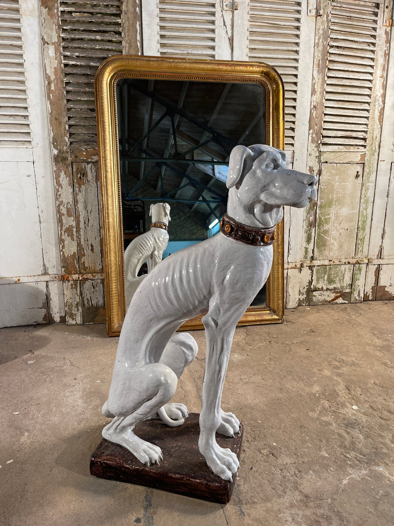 antique midcentury italian majolica ceramic glazed hound dog